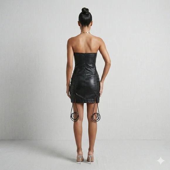 Fashion Nova Black Strapless Leather Dress 😈🔥 - Picture 4 of 7